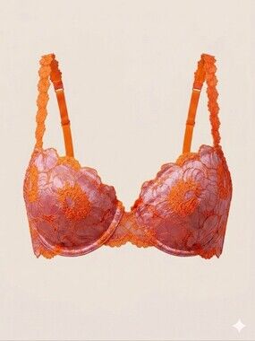 Savage X Fenty Floral Lace Balconette Bra in Orange and Pink